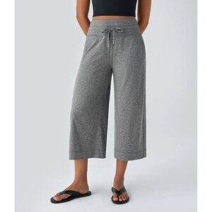 Halara High Waisted Drawstring Pocket Wide Leg Capri Casual Pants Size L Grey